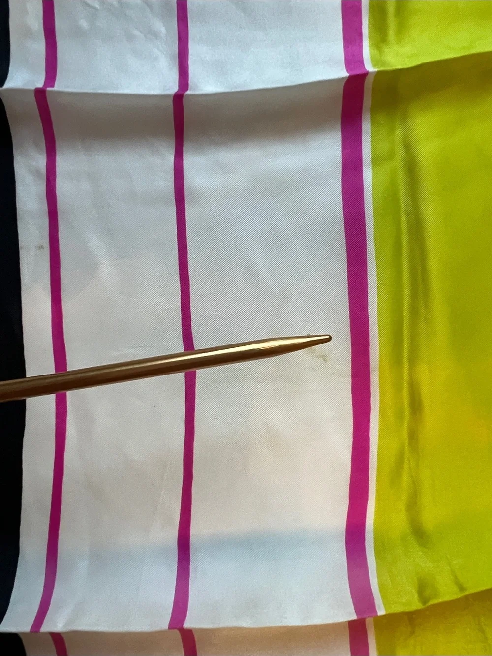 Vintage Vera Neumann scarf pink lime & black striped  25” X 24” hand rolled